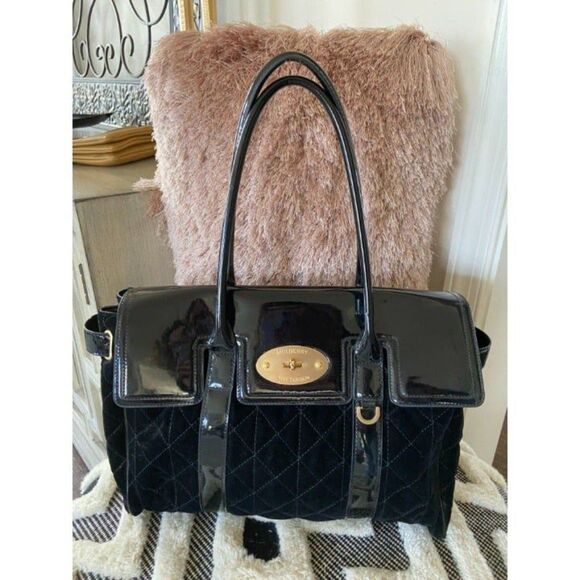 Mulberry for Target Black Quilted Velvet/Patent Weekend Travel Tote/Sachel - Picture 5 of 6